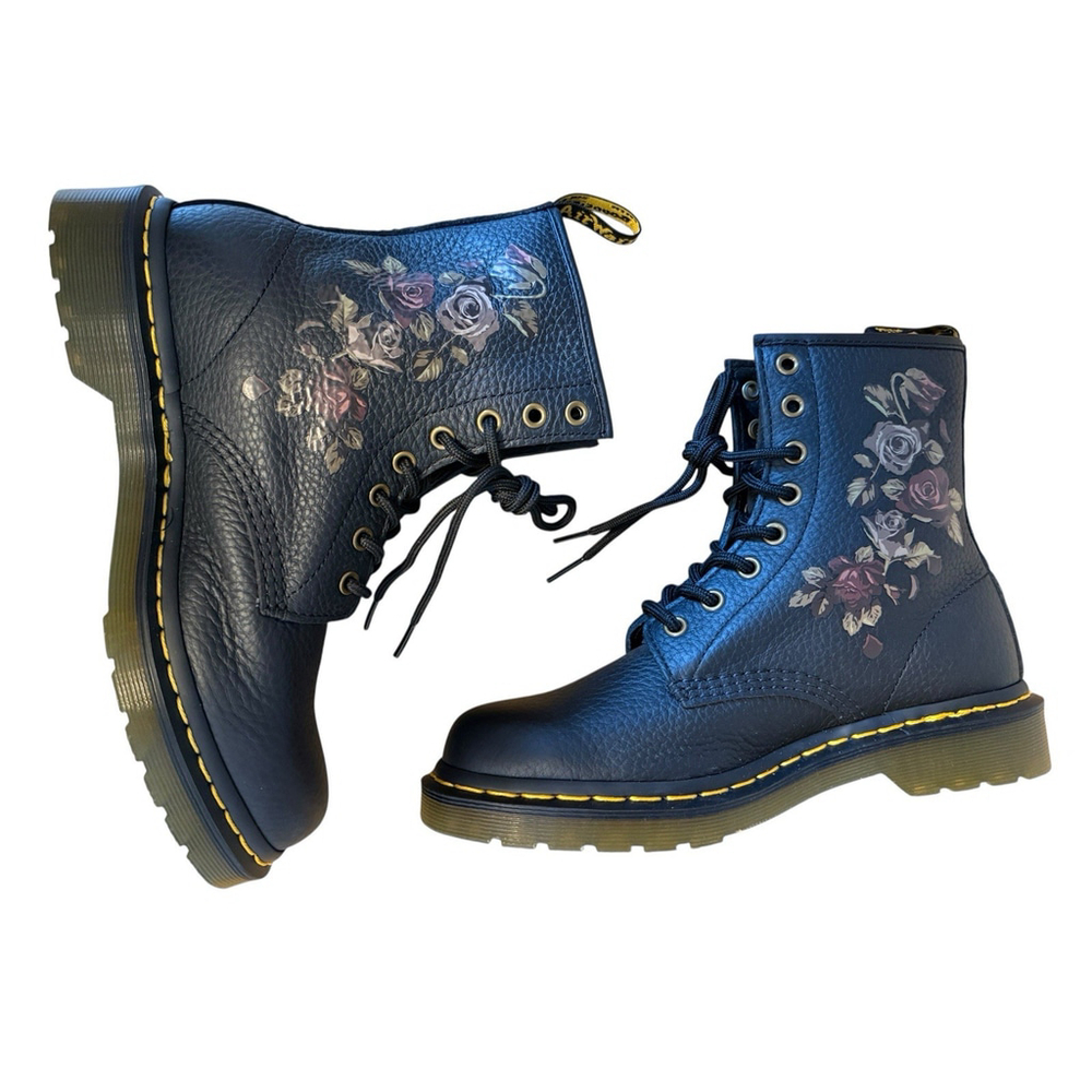Dr Martens 1460 Decayed Roses Leather Lace Up Women’s Boot Black Size US 8 NWOB‎ - Picture 6 of 12